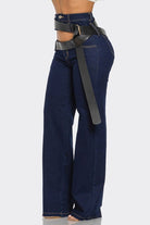 Women's Dark Wash Belted Wide Leg Jeans - photo 2