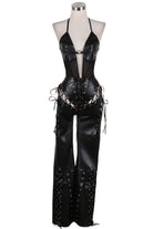Women's Faux Leather Halter Lace-Up Side Jumpsuit