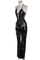 Women's Faux Leather Halter Lace-Up Side Jumpsuit - photo 2