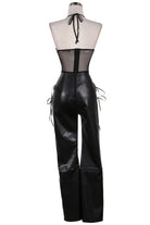 Women's Faux Leather Halter Lace-Up Side Jumpsuit - photo 3