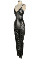 Women's Faux Leather Spaghetti Strap Corset Jumpsuit - photo 2