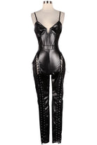 Women's Faux Leather Spaghetti Strap Corset Jumpsuit