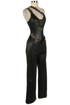 Women's Faux Leather One Shoulder Wide Leg Jumpsuit - photo 2