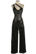 Women's Faux Leather One Shoulder Wide Leg Jumpsuit