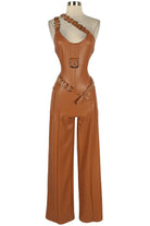 Women's Faux Leather One Shoulder Wide Leg Jumpsuit