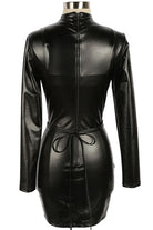 Women's Faux Leather Long Sleeve Lace-Up Cutout Mini Dress - photo 3