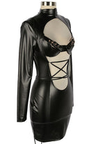 Women's Faux Leather Long Sleeve Lace-Up Cutout Mini Dress - photo 2