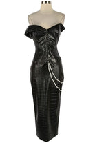 Women's Faux Leather Strapless Top & Chain Maxi Skirt Set