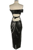Women's Faux Leather Strapless Top & Chain Maxi Skirt Set - photo 3
