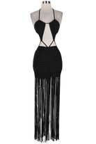 Women's Halter Cutout Fringe Maxi Dress