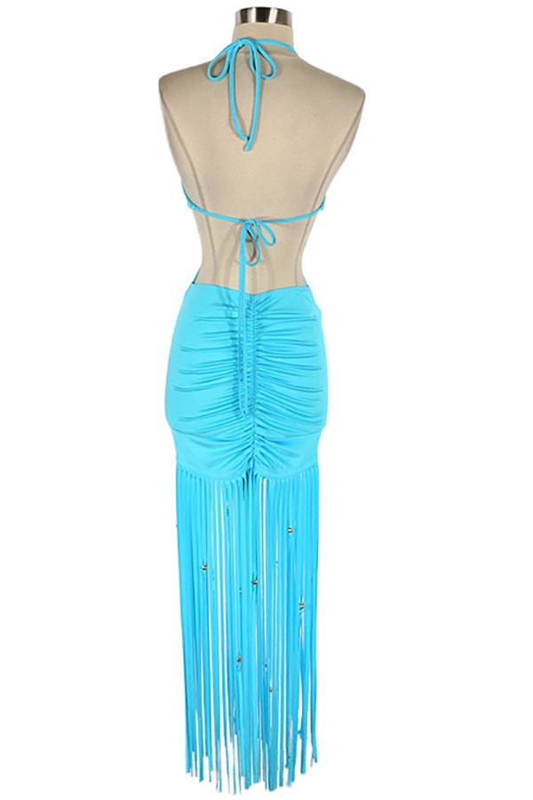 Women's Halter Cutout Fringe Maxi Dress - photo 3