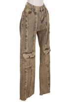 Women's Distressed Cargo Wide Leg Jeans – Brown Wash - photo 3