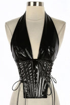 Women's Faux Leather Halter Lace-Up Corset Top