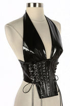 Women's Faux Leather Halter Lace-Up Corset Top - photo 2