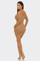 Women's Serenata Off-Shoulder Shimmer Midi Dress – back view