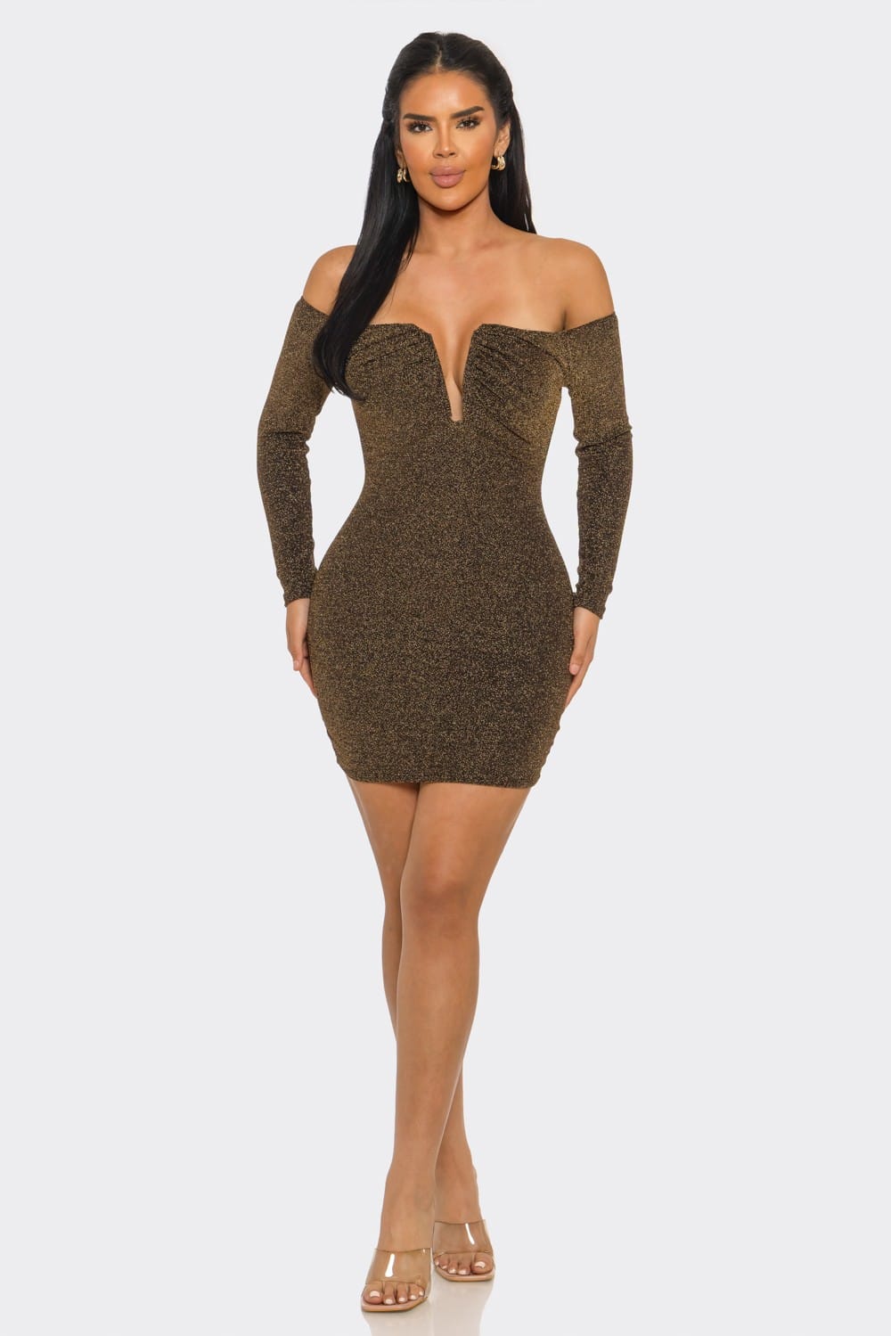 Women's Serenata Off-Shoulder Shimmer Midi Dress – full-length view