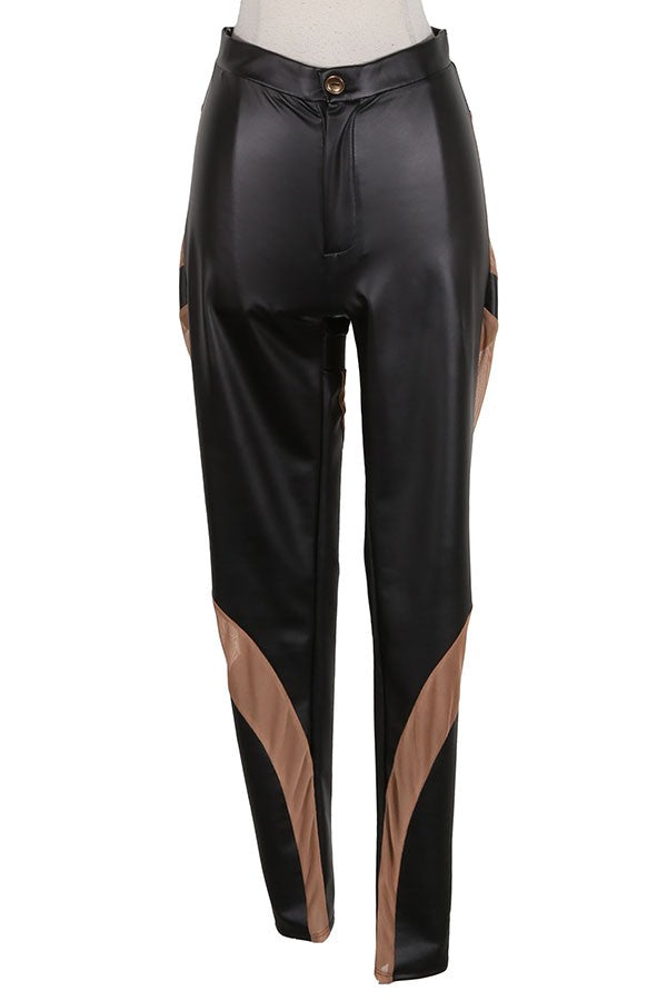 Women's Faux Leather Mesh Panel Pants