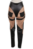 Women's Faux Leather Mesh Panel Pants - photo 3
