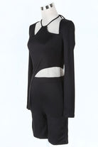 Women's Long Sleeve Cutout Crop Top & Biker Shorts Set - photo 2
