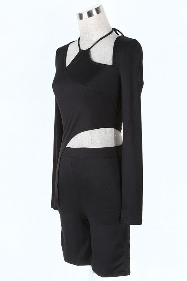 Women's Long Sleeve Cutout Crop Top & Biker Shorts Set - photo 2