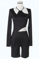 Women's Long Sleeve Cutout Crop Top & Biker Shorts Set