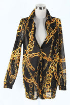 Women's Chain Print Blouse, Bralette & Shorts 3-Piece Set - photo 4