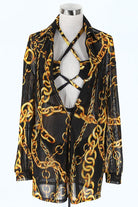 Women's Chain Print Blouse, Bralette & Shorts 3-Piece Set