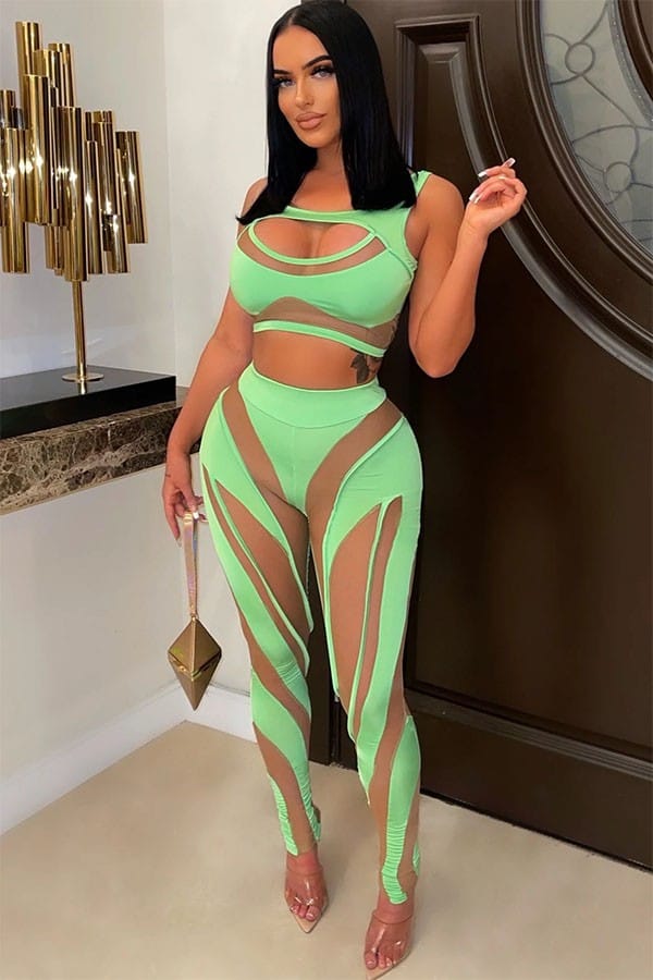 Women's Mesh Panel Bra Top & Leggings Set