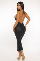 Women's Black Midnight Mirage Shimmer Sculpted Bodycon Dress – back view