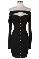 Women's Ribbed Off-Shoulder Cutout Button Front Mini Dress
