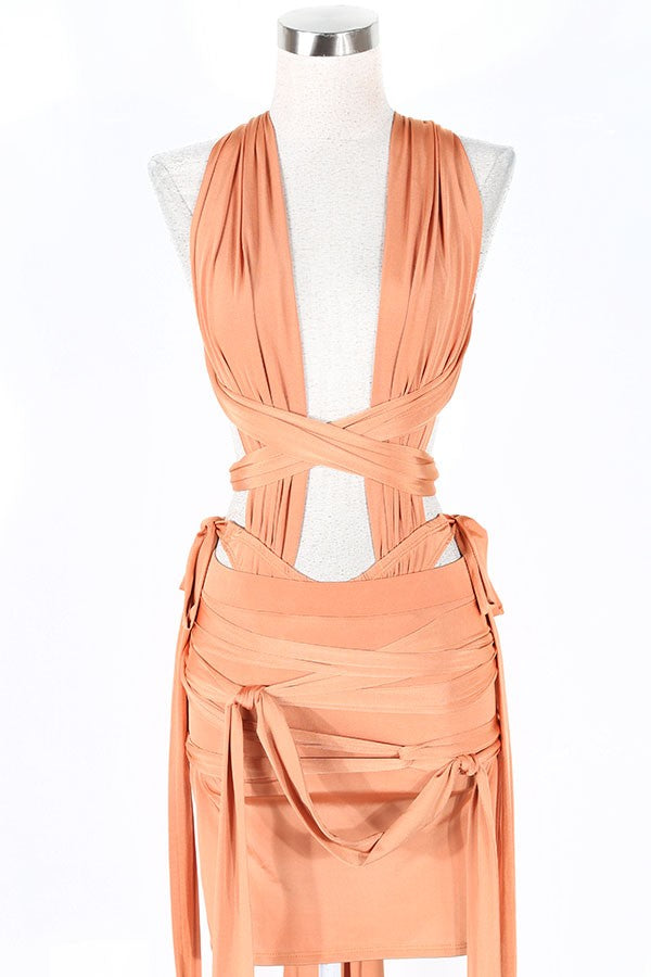 Women's Plunge Halter Wrap Top & Mini Skirt Set - photo 2