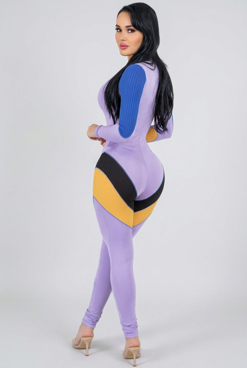 Women's Colorblock Long Sleeve Cutout Jumpsuit - photo 3