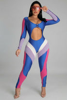 Women's Colorblock Long Sleeve Cutout Jumpsuit