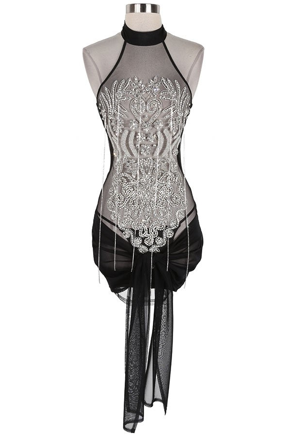 Women's Embellished Halter Fringe Mini Dress