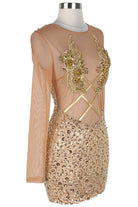 Women's Sequin Sheer Long Sleeve Cutout Mini Dress - photo 2