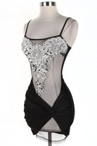 Women's Rhinestone Mesh Bodice Ruched Mini Dress - photo 2