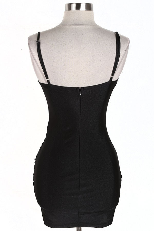 Women's Rhinestone Mesh Bodice Ruched Mini Dress - photo 3