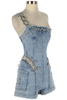 Women's One Shoulder Hardware Denim Jumpsuit - photo 2