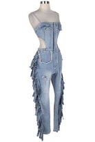 Women's Strapless Fringe Denim Jumpsuit - photo 2