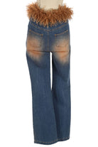 Women's Faux Fur Trim Low Rise Flare Jeans - photo 4