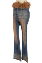 Women's Faux Fur Trim Low Rise Flare Jeans - photo 3