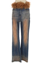 Women's Faux Fur Trim Low Rise Flare Jeans - photo 2