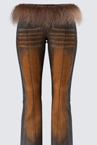 Women's Faux Fur Trim Low Rise Flare Jeans