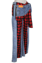Women's Plaid Panel Patchwork Wide Leg Jeans - photo 2
