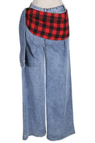 Women's Plaid Panel Patchwork Wide Leg Jeans - photo 3