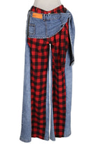 Women's Plaid Panel Patchwork Wide Leg Jeans