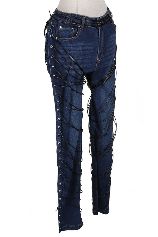 Women's Lace-Up Side Straight Leg Jeans - photo 2