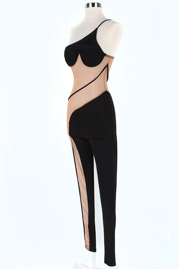 Women's One Shoulder Mesh Panel Jumpsuit - photo 3