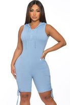 Women's Ribbed Hooded Sleeveless Cutout Romper