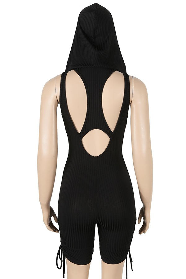 Women's Ribbed Hooded Sleeveless Cutout Romper - photo 2